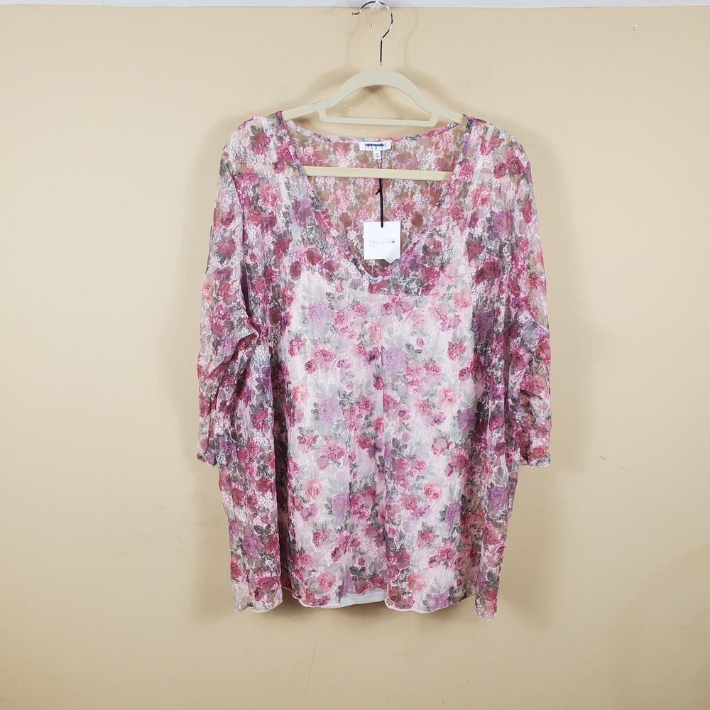 Lila Li Layered Floral Blouse Plus Size 2X